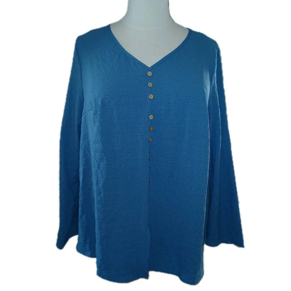 NWT EMERY ROSE Women 5XL Peasant V-Neck Long Sleeve V-Neck Blouse Top Solid Blue